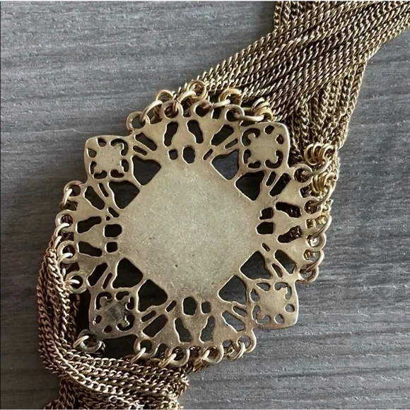 NWT Nicole Miller Gold Multi-Strand Statement Necklace Turquoise Pendant Boho - Picture 7 of 7